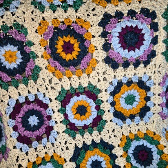 Boho Mardi Gras Crochet Granny Square Throw Blanket 66" x 58" - Picture 2 of 5